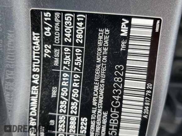 2015 Mercedes-Benz GLK with VIN WDCGG5HB0FG432823, listed as a Copart auction lot 62847674 with 72,939 mi miles and Salvage Title. Bid and sale history available at carsss.com. Image 15.