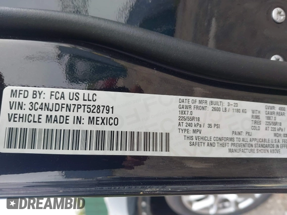 2023 Jeep Compass Latitude Lux with VIN 3C4NJDFN7PT528791, listed as a IAAI auction lot 42344745 with 30,066 mi miles and . Bid and sale history available at DreamBid. Image 9.