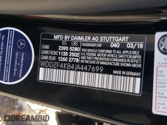 2018 Mercedes-Benz E-Class E 300 with VIN WDDZF4KB4JA447699, listed as a Copart auction lot 73280172 with 10,101 mi miles. Bid and sale history available at carsss.com. Image 12.