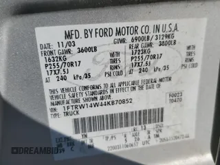 2004 Ford F-150 XLT with VIN 1FTRW14W44KB70852, listed as a Copart auction lot 65560045 with Not provided miles and Clean title. Bid and sale history available at DreamBid. Image 13.