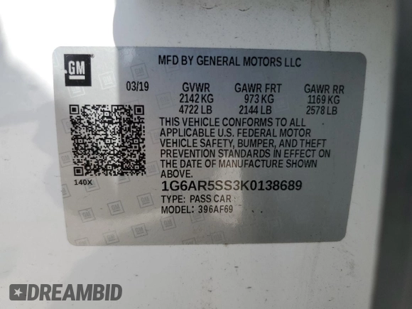 2019 Cadillac CTS Luxury RWD z VIN 1G6AR5SS3K0138689, wystawiony jako Copart lot #56887645 z przebiegiem 39 574 mil mil oraz Szkoda całkowita • Salvage title. Historia ofert i sprzedaży dostępna na DreamBid. Obrazek 13.