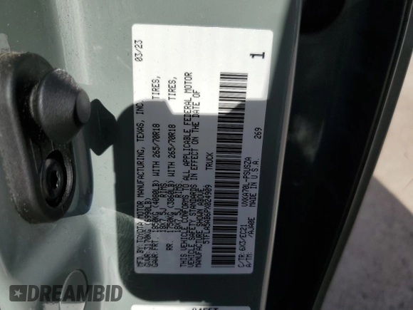 2023 Toyota Tundra 2WD SR5 with VIN 5TFLA5AB6PX024909, listed as a Copart auction lot 69022264 with 23,334 mi miles and Salvage Title. Bid and sale history available at carsss.com. Image 12.