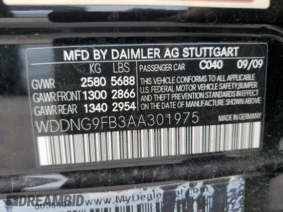 2010 Mercedes-Benz S 400 with VIN WDDNG9FB3AA301975, listed as a Copart auction lot 68335744 with 72,948 mi miles and Salvage Title. Bid and sale history available at DreamBid. Image 12.