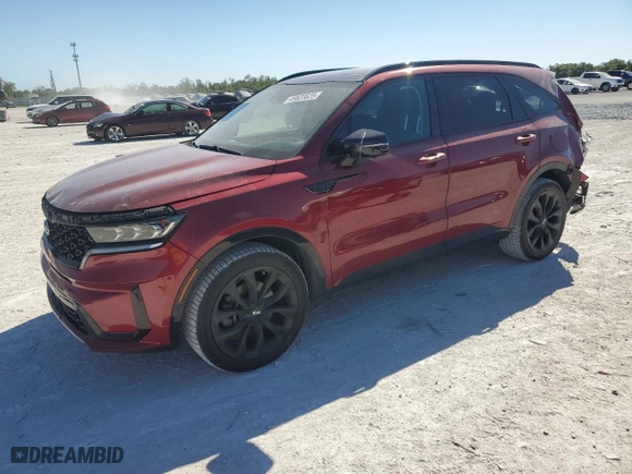 2021 Kia Sorento SX with VIN 5XYRK4LFXMG052843, listed as a Copart auction lot 49823625 with 38,474 mi miles and Salvage Title. Bid and sale history available at carsss.com. Image 1.