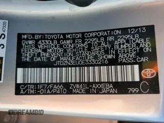 2014 Toyota Prius Two with VIN JTDZN3EU0E3330216, listed as a Copart auction lot 62944005 with 125,274 mi miles and Salvage title. Bid and sale history available at DreamBid. Image 12.