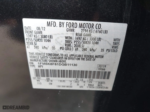 2013 Ford Explorer Limited with VIN 1FM5K8F81DGB11130, listed as a IAAI auction lot 41606844 with 173,734 mi miles. Bid and sale history available at carsss.com. Image 9.