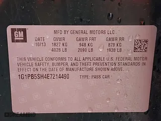 2014 Chevrolet Cruze LS with VIN 1G1PB5SH4E7214490, listed as a IAAI auction lot 41745330 with 110,698 mi miles. Bid and sale history available at carsss.com. Image 9.