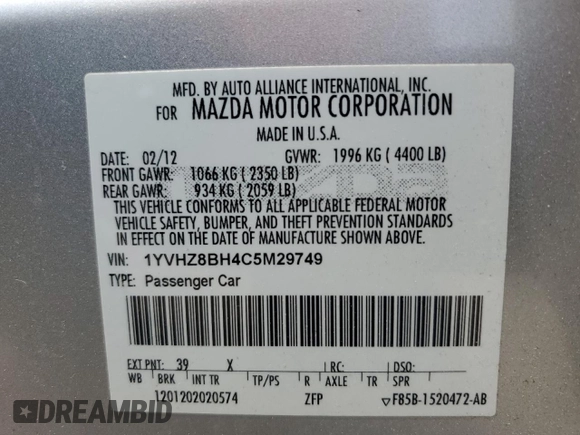 2012 Mazda 6 i Sport z VIN 1YVHZ8BH4C5M29749, wystawiony jako Copart lot #59931925 z przebiegiem 167 499 mil mil oraz Czysty tytuł • Clean title. Historia ofert i sprzedaży dostępna na DreamBid. Obrazek 12.