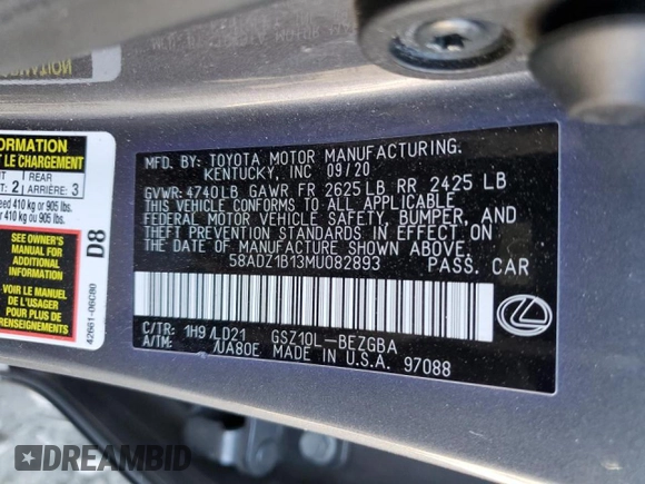2021 Lexus ES with VIN 58ADZ1B13MU082893, listed as a Copart auction lot 47196845 with 88,342 mi miles and Salvage Title. Bid and sale history available at carsss.com. Image 13.