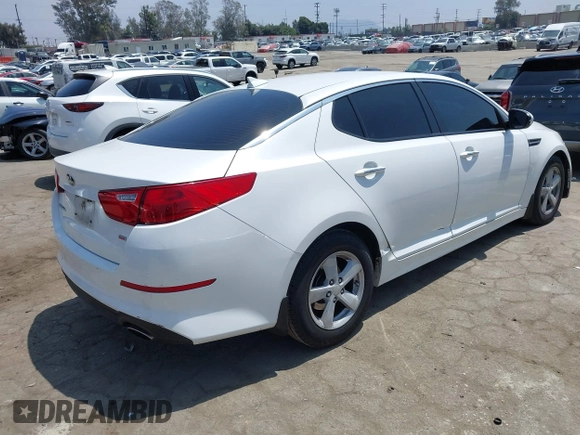 2015 Kia Optima LX with VIN KNAGM4A78F5661726, listed as a IAAI auction lot 42161244 with 105,521 mi miles. Bid and sale history available at carsss.com. Image 4.