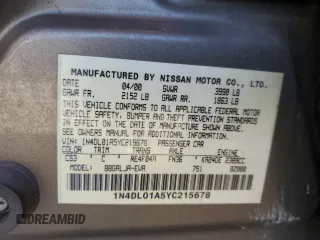 2000 Nissan Altima GXE with VIN 1N4DL01A5YC215678, listed as a Copart auction lot 51619525 with 0 mi miles and Salvage Title. Bid and sale history available at carsss.com. Image 14.