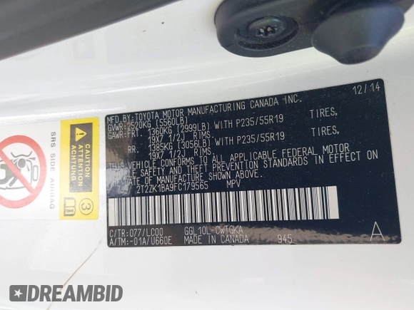 2015 Lexus RX 350 with VIN 2T2ZK1BA9FC179565, listed as a IAAI auction lot 42502676 with 92,767 mi miles and . Bid and sale history available at DreamBid. Image 9.