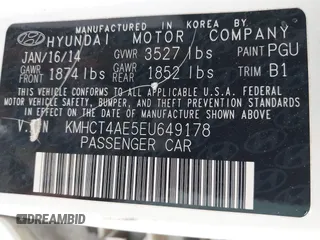2014 Hyundai Accent GLS with VIN KMHCT4AE5EU649178, listed as a IAAI auction lot 41936729 with 102,737 mi miles. Bid and sale history available at carsss.com. Image 9.