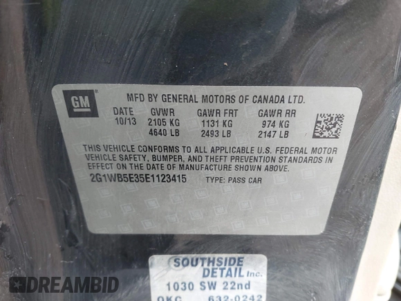 2014 Chevrolet Impala LT with VIN 2G1WB5E35E1123415, listed as a IAAI auction lot 41101111 with 129,870 mi miles and . Bid and sale history available at DreamBid. Image 9.