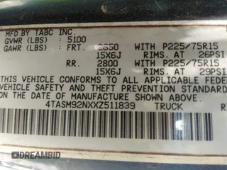 1999 Toyota Tacoma PreRunner with VIN 4TASM92NXXZ511839, listed as a IAAI auction lot 36628242 with Not provided miles and . Bid and sale history available at DreamBid. Image 9.