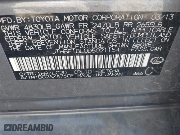 2013 Lexus GS 350 z VIN JTHBE1BL0D5021154, wystawiony jako IAAI lot #42024537 z przebiegiem 152 003 mil mil oraz . Historia ofert i sprzedaży dostępna na DreamBid. Obrazek 9.