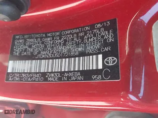 2013 Toyota Prius One with VIN JTDKN3DU5D1721858, listed as a IAAI auction lot 41783930 with 1 mi miles. Bid and sale history available at carsss.com. Image 9.