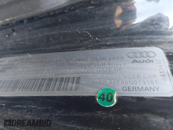 2006 Audi A8 4.2L z VIN WAUML44E96N013151, wystawiony jako IAAI lot #41821108 z przebiegiem 150 334 mil mil oraz . Historia ofert i sprzedaży dostępna na DreamBid. Obrazek 9.