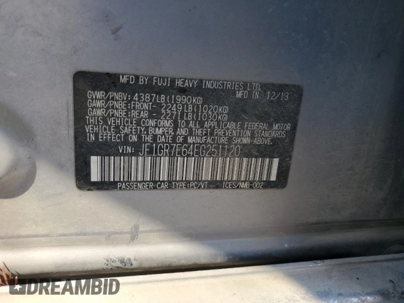 2014 Subaru WRX WRX z VIN JF1GR7E64EG251120, wystawiony jako Copart lot #45475245 z przebiegiem 94 835 mil mil oraz Szkoda całkowita • Salvage title. Historia ofert i sprzedaży dostępna na DreamBid. Obrazek 13.