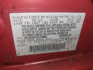 2015 Nissan Note SV with VIN 3N1CE2CP1FL419895, listed as a IAAI auction lot 42525216 with 92,914 mi miles and . Bid and sale history available at DreamBid. Image 9.