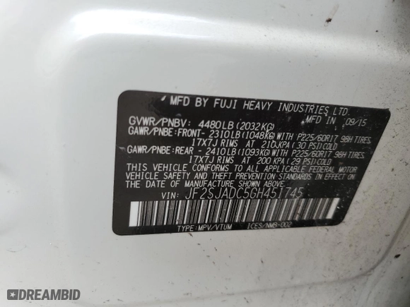 2016 Subaru Forester 2.5i Premium with VIN JF2SJADC5GH451745, listed as a Copart auction lot 43875825 with 139,691 mi miles and Salvage Title. Bid and sale history available at carsss.com. Image 15.