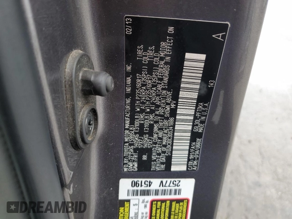 2013 Toyota Sienna L with VIN 5TDZK3DC3DS341886, listed as a Copart auction lot 54631924 with 0 mi miles and Salvage Title. Bid and sale history available at carsss.com. Image 13.