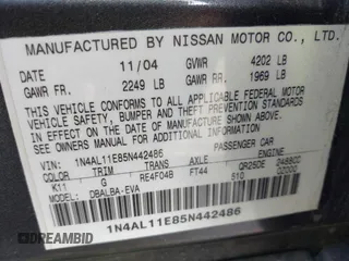 2005 Nissan Altima 2.5 S with VIN 1N4AL11E85N442486, listed as a IAAI auction lot 41758586 with 193,990 mi miles. Bid and sale history available at carsss.com. Image 9.