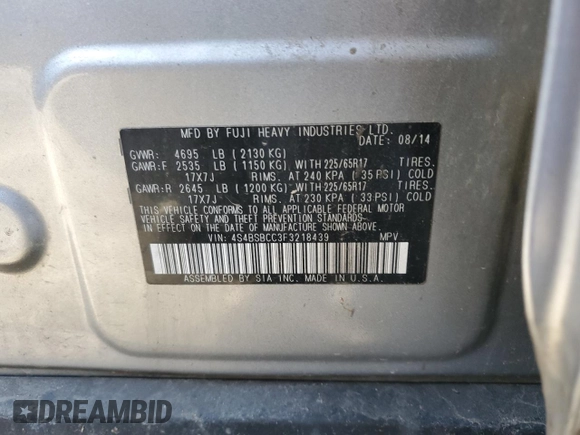 2015 Subaru Outback Premium z VIN 4S4BSBCC3F3218439, wystawiony jako Copart lot #53326595 z przebiegiem 135 107 mil mil oraz Szkoda całkowita • Salvage title. Historia ofert i sprzedaży dostępna na DreamBid. Obrazek 12.