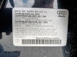 2012 Audi Q5 Premium Plus with VIN WA1LFAFP8CA108896, listed as a Copart auction lot 60795205 with 137,872 mi miles and Clean title. Bid and sale history available at DreamBid. Image 13.