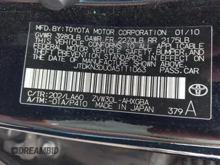 2010 Toyota Prius II with VIN JTDKN3DU0A5111063, listed as a IAAI auction lot 42098067 with 268,707 mi miles. Bid and sale history available at carsss.com. Image 9.