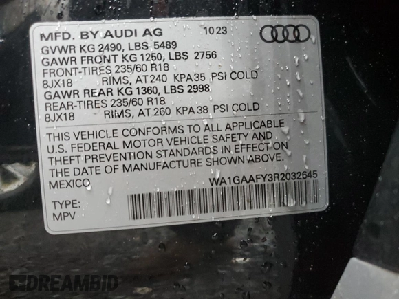 2024 Audi Q5 S line Premium with VIN WA1GAAFY3R2032645, listed as a Copart auction lot 60298405 with Not provided miles and Salvage title. Bid and sale history available at DreamBid. Image 13.
