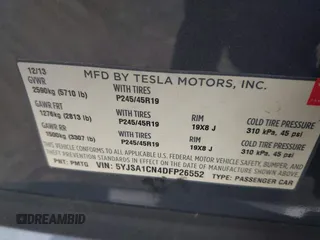 2013 Tesla Model S с VIN 5YJSA1CN4DFP26552, выставлен на аукционе IAAI как лот 42370183 с пробегом Не указан миль и . История ставок и продаж доступна на DreamBid. Изображение 9.