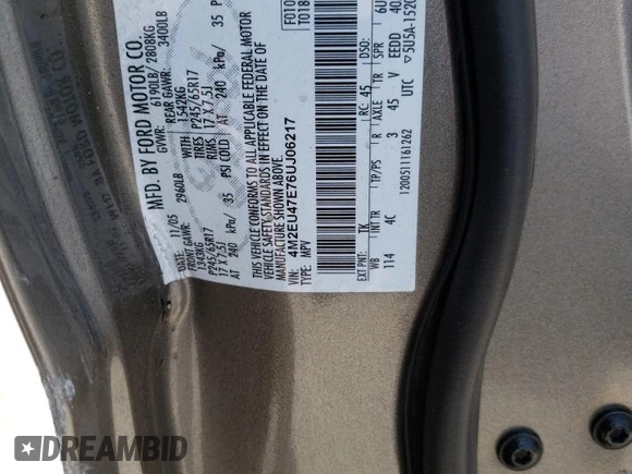 2006 Mercury Mountaineer Luxury with VIN 4M2EU47E76UJ06217, listed as a Copart auction lot 56791743 with 109,387 mi miles and Salvage Title. Bid and sale history available at carsss.com. Image 13.