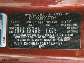 2022 Kia Carnival LXS with VIN KNDNB4H33N6168337, listed as a Copart auction lot 47724905 with 51,061 mi miles and Salvage Title. Bid and sale history available at carsss.com. Image 14.