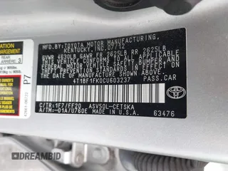 2012 Toyota Camry L with VIN 4T1BF1FK0CU603237, listed as a IAAI auction lot 42020795 with 90,088 mi miles. Bid and sale history available at carsss.com. Image 9.