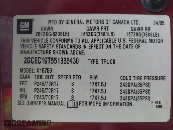 2005 Chevrolet Silverado 1500 LS with VIN 2GCEC19T551335430, listed as a IAAI auction lot 42195780 with 216,197 mi miles and . Bid and sale history available at DreamBid. Image 9.