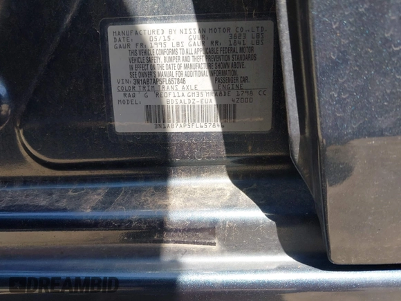 2015 Nissan Sentra SR with VIN 3N1AB7AP5FL657846, listed as a IAAI auction lot 42008194 with 97,029 mi miles and . Bid and sale history available at DreamBid. Image 9.