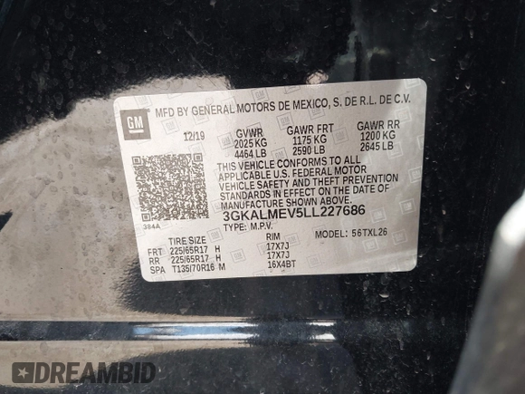 2020 GMC Terrain SLE с VIN 3GKALMEV5LL227686, выставлен на аукционе IAAI как лот 42110168 с пробегом 85 155 миль миль и . История ставок и продаж доступна на DreamBid. Изображение 9.