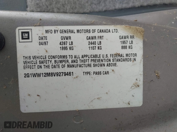 1997 Chevrolet Monte Carlo LS z VIN 2G1WW12M8V9279461, wystawiony jako IAAI lot #42460394 z przebiegiem 85 950 mil mil oraz . Historia ofert i sprzedaży dostępna na DreamBid. Obrazek 9.