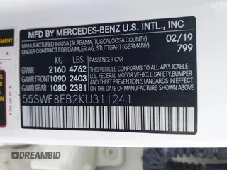 2019 Mercedes-Benz C 300 with VIN 55SWF8EB2KU311241, listed as a IAAI auction lot 41556911 with 54,605 mi miles and . Bid and sale history available at carsss.com. Image 9.