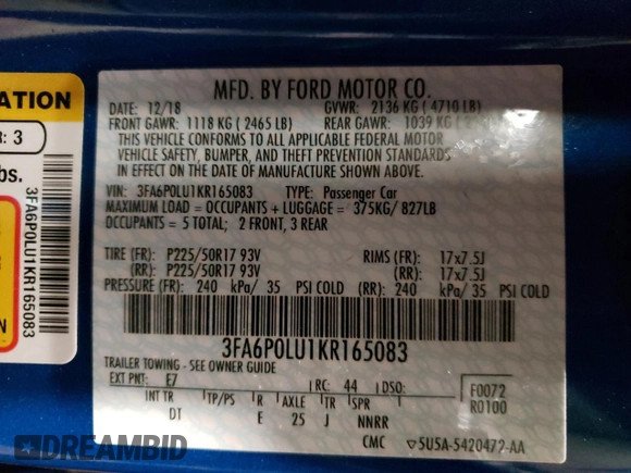 2019 Ford Fusion Hybrid SE with VIN 3FA6P0LU1KR165083, listed as a Copart auction lot 38087633 with 23,141 mi miles. Bid and sale history available at carsss.com. Image 12.