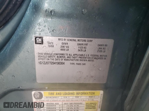 2009 Chevrolet Malibu 2LT with VIN 1G1ZJ577294196364, listed as a Copart auction lot 47843195 with 204,223 mi miles and Salvage Title. Bid and sale history available at DreamBid. Image 12.