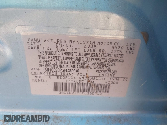 2015 Nissan Note SR с VIN 3N1CE2CP5FL380910, выставлен на аукционе IAAI как лот 42719465 с пробегом 109 768 миль миль и . История ставок и продаж доступна на DreamBid. Изображение 9.
