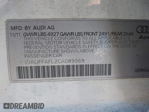 2012 Audi A4 Premium Plus с VIN WAUFFAFL2CA089369, выставлен на аукционе IAAI как лот 42150532 с пробегом 113 334 миль миль и . История ставок и продаж доступна на DreamBid. Изображение 9.