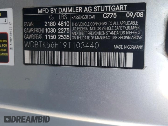 2009 Mercedes-Benz CLK 350 with VIN WDBTK56F19T103440, listed as a Copart auction lot 79776024 with 86,340 mi miles and Salvage Title. Bid and sale history available at DreamBid. Image 12.