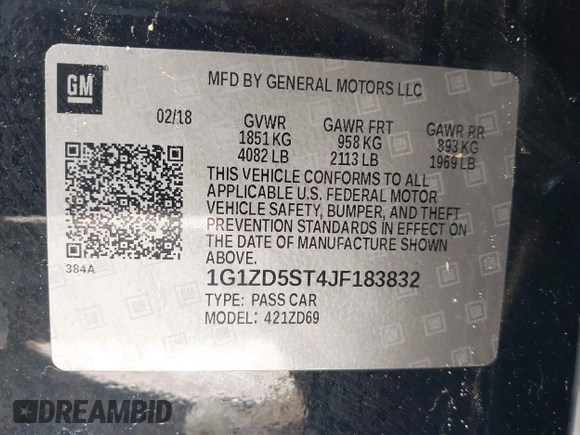 2018 Chevrolet Malibu LT z VIN 1G1ZD5ST4JF183832, wystawiony jako IAAI lot #41910776 z przebiegiem 110 231 mil mil oraz . Historia ofert i sprzedaży dostępna na DreamBid. Obrazek 9.