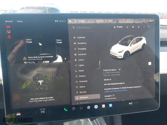 2022 Tesla Model Y Long Range with VIN 7SAYGDEE5NF458073, listed as a IAAI auction lot 41120536 with 35,118 mi miles. Bid and sale history available at carsss.com. Image 18.