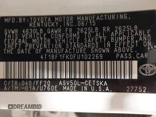 2015 Toyota Camry XLE with VIN 4T1BF1FK0FU102269, listed as a IAAI auction lot 41379555 with 160,056 mi miles. Bid and sale history available at carsss.com. Image 9.
