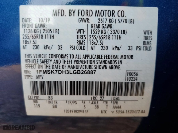 2020 Ford Explorer XLT with VIN 1FMSK7DH3LGB26887, listed as a Copart auction lot 41842605 with 81,796 mi miles and Non Repairable. Bid and sale history available at carsss.com. Image 14.