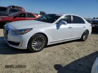 2018 Genesis G90 5.0L Ultimate with VIN KMHG54JH3JU039019, listed as a Copart auction lot 76333504 with 56,296 mi miles and Salvage Title. Bid and sale history available at carsss.com. Image 1.